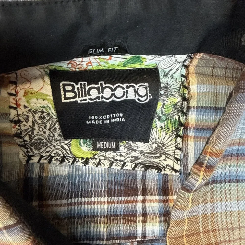 Billabong Punk Mens Slim Fit Button Up Shirt M Plaid Long Sleeve Y2K Retro Surf